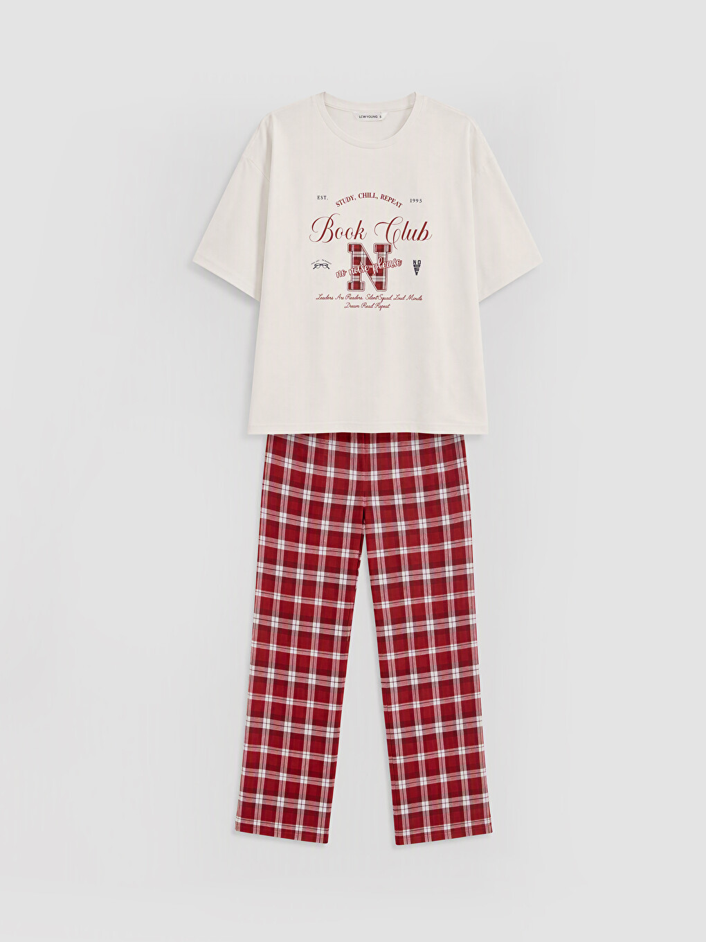 Kırmızı Bisiklet Yaka Baskılı Kadın Pijama Takımı-4