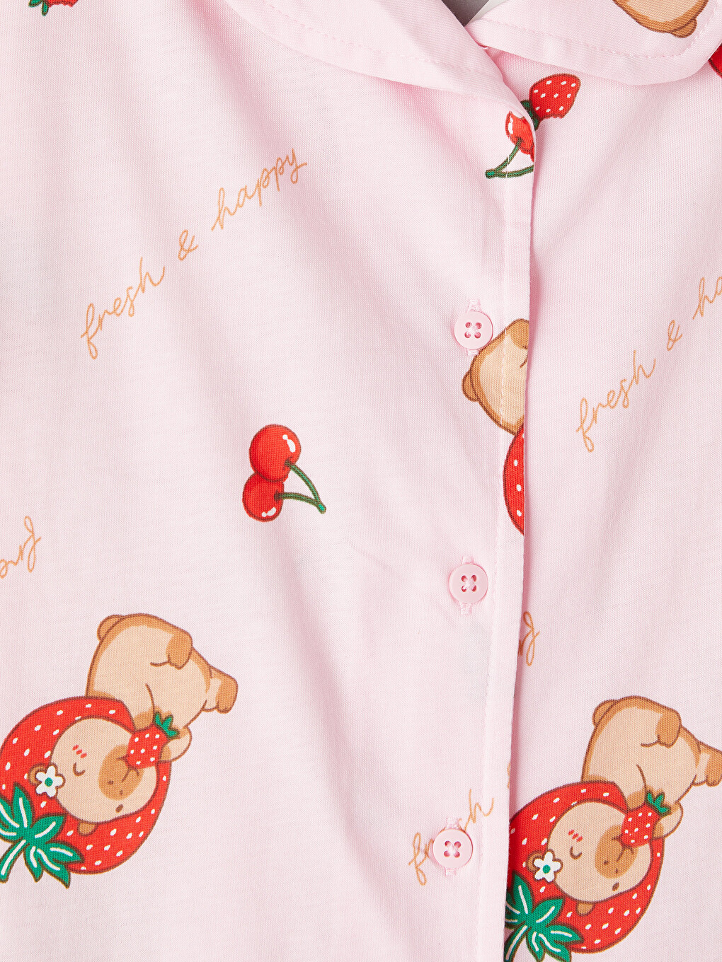Pembe Gömlek Yaka Baskılı Kız Çocuk Pijama Takım-2