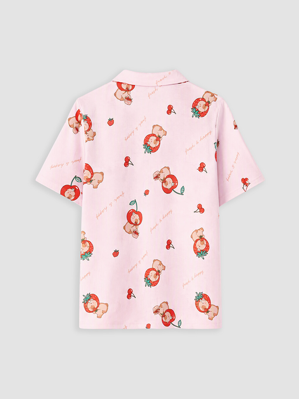 Pembe Gömlek Yaka Baskılı Kız Çocuk Pijama Takım-3