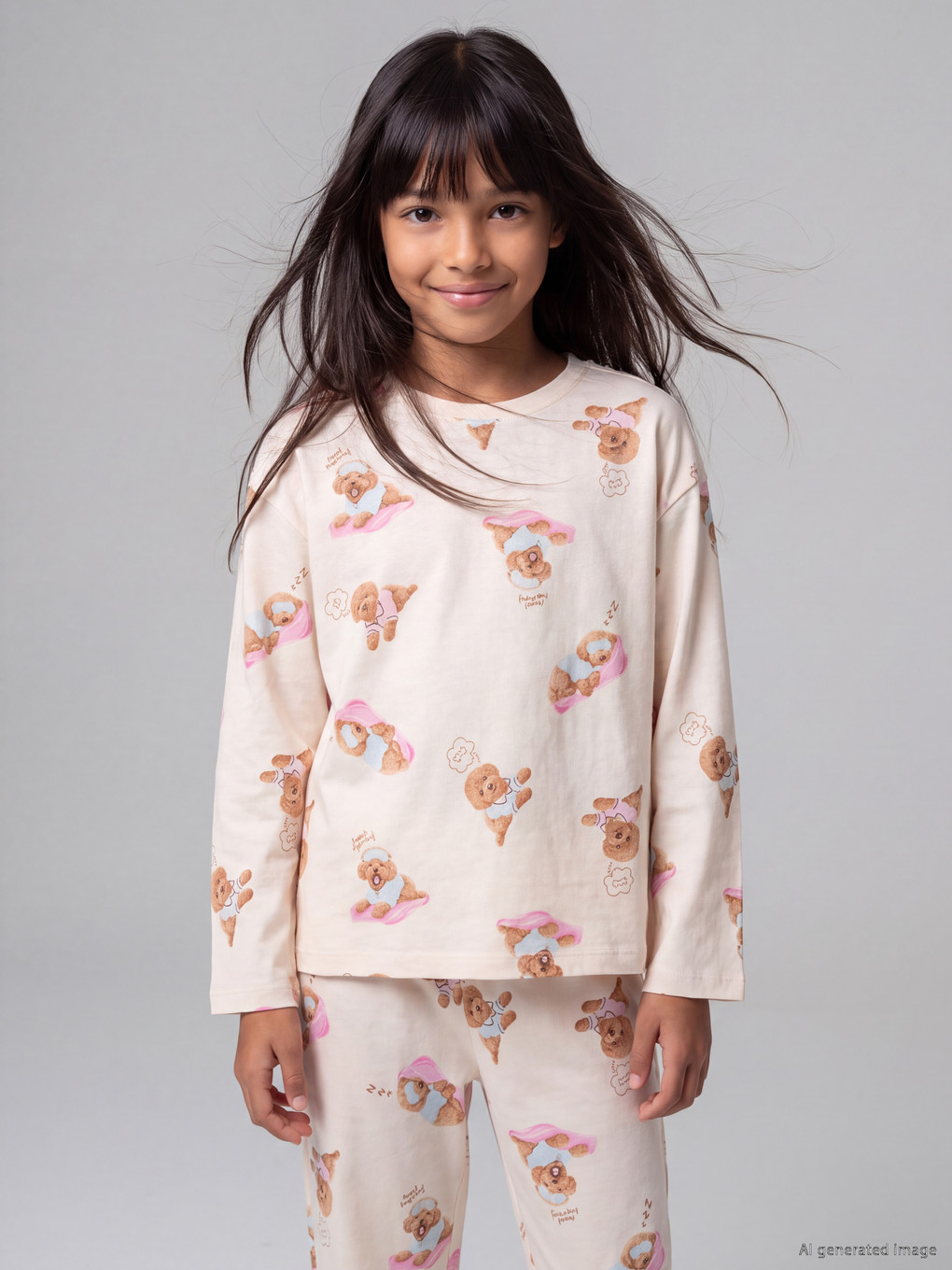 Pembe Bisiklet Yaka Kız Çocuk Pijama Takım-1
