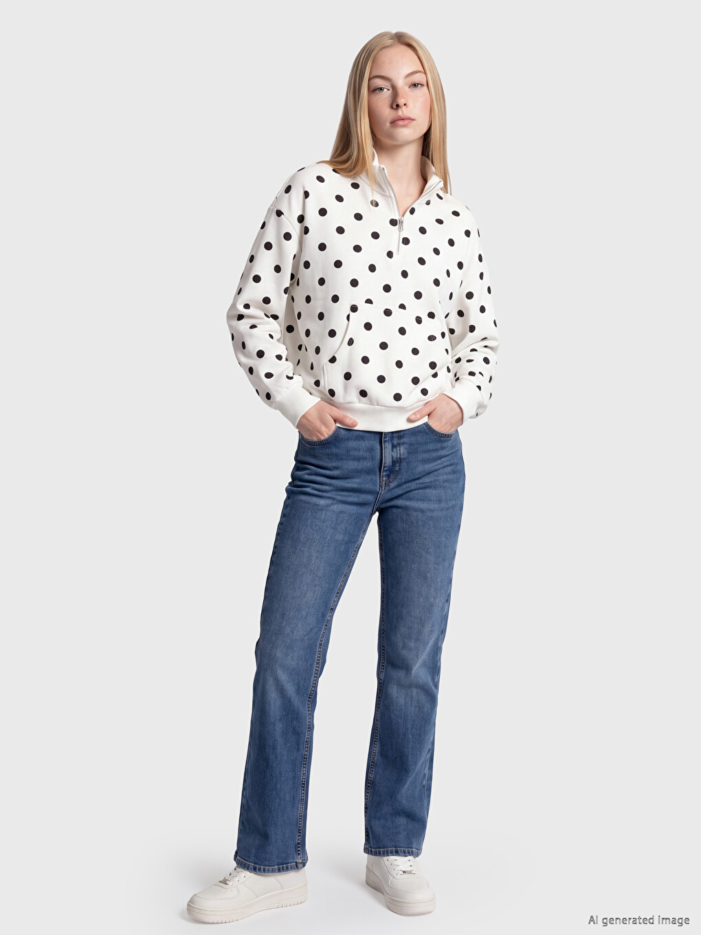 Polka Dot Oversize Women's Thick Sweatshirt-1