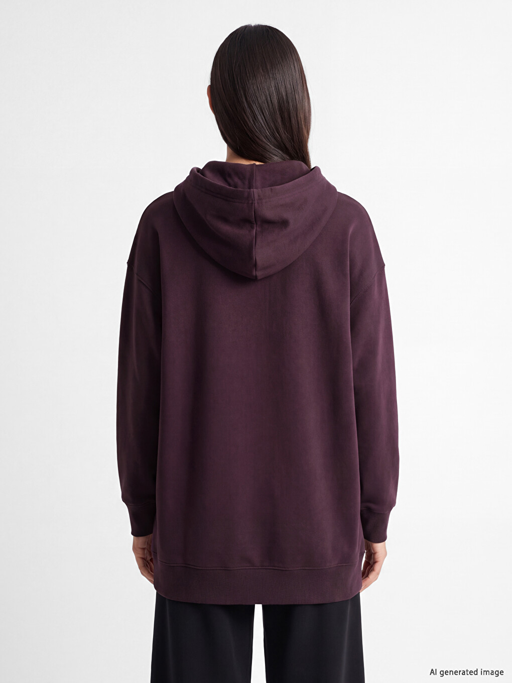 Mürdüm Kapüşonlu Kadın Kalın Fermuarlı Sweatshirt-3