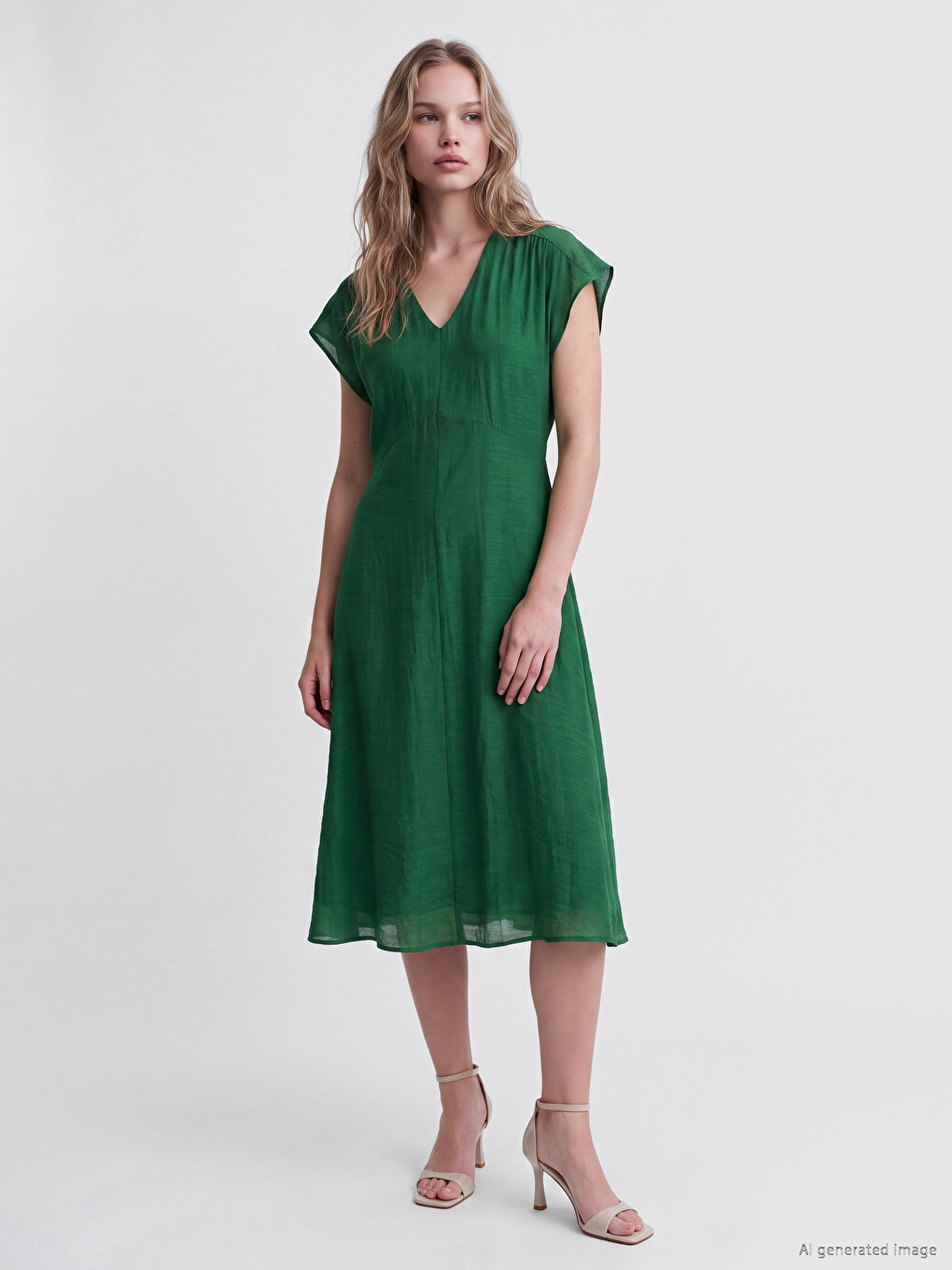 V Neck Flared Dress-1