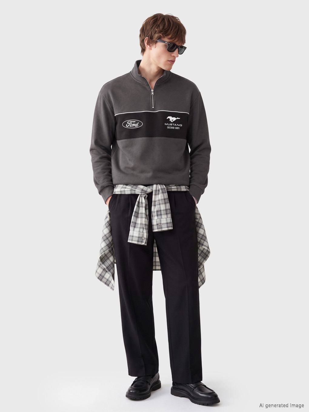 Antrasit Dik Yaka Ford Baskılı Erkek Sweatshirt-1