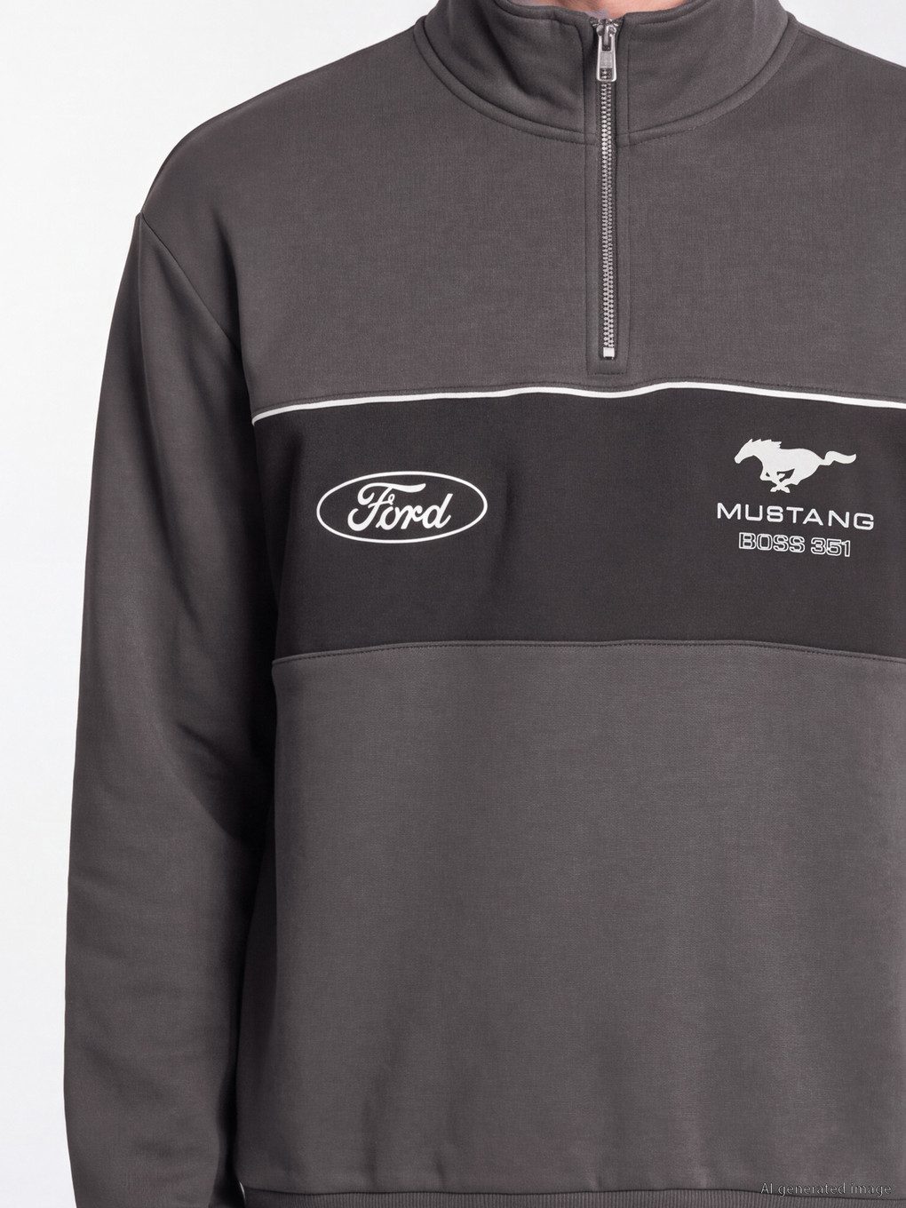 Antrasit Dik Yaka Ford Baskılı Erkek Sweatshirt-2
