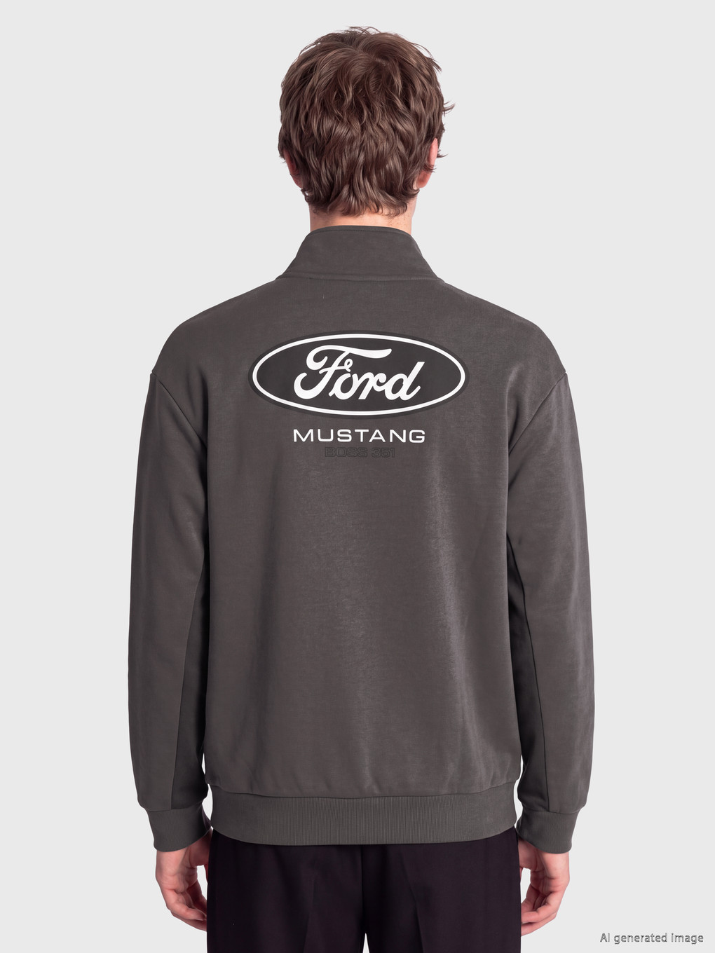 Antrasit Dik Yaka Ford Baskılı Erkek Sweatshirt-3