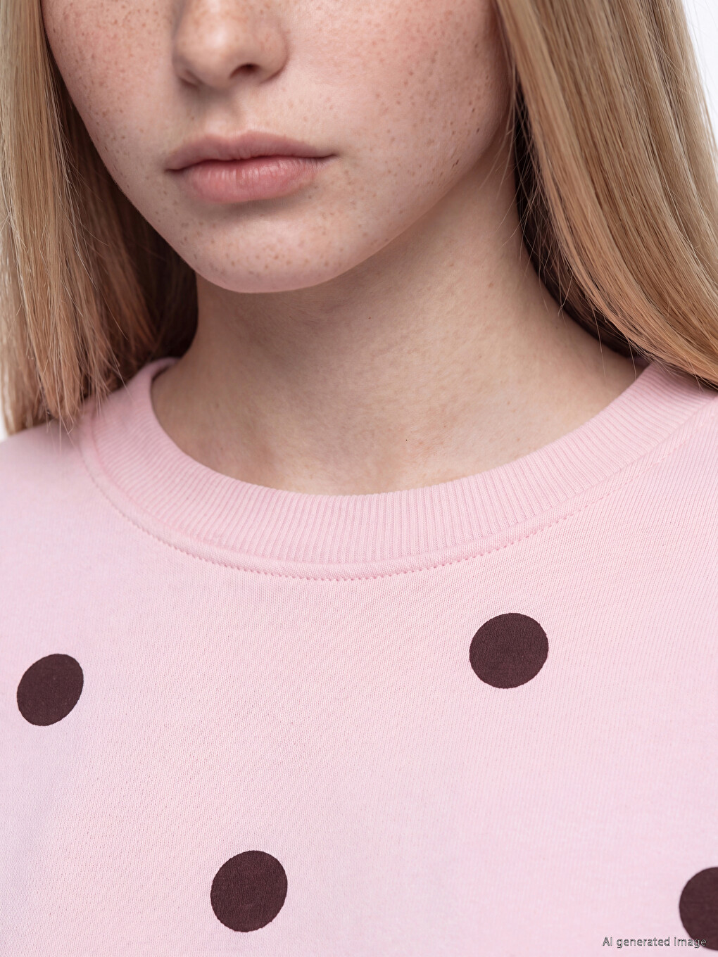 Pembe Puantiyeli Oversize Kadın Kalın Sweatshirt-2