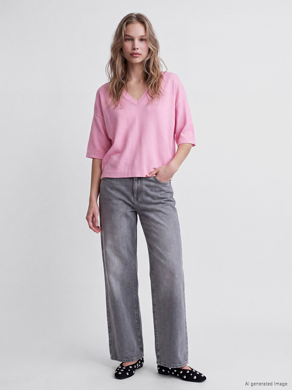Gri Straight Fit Kadın Jean Pantolon