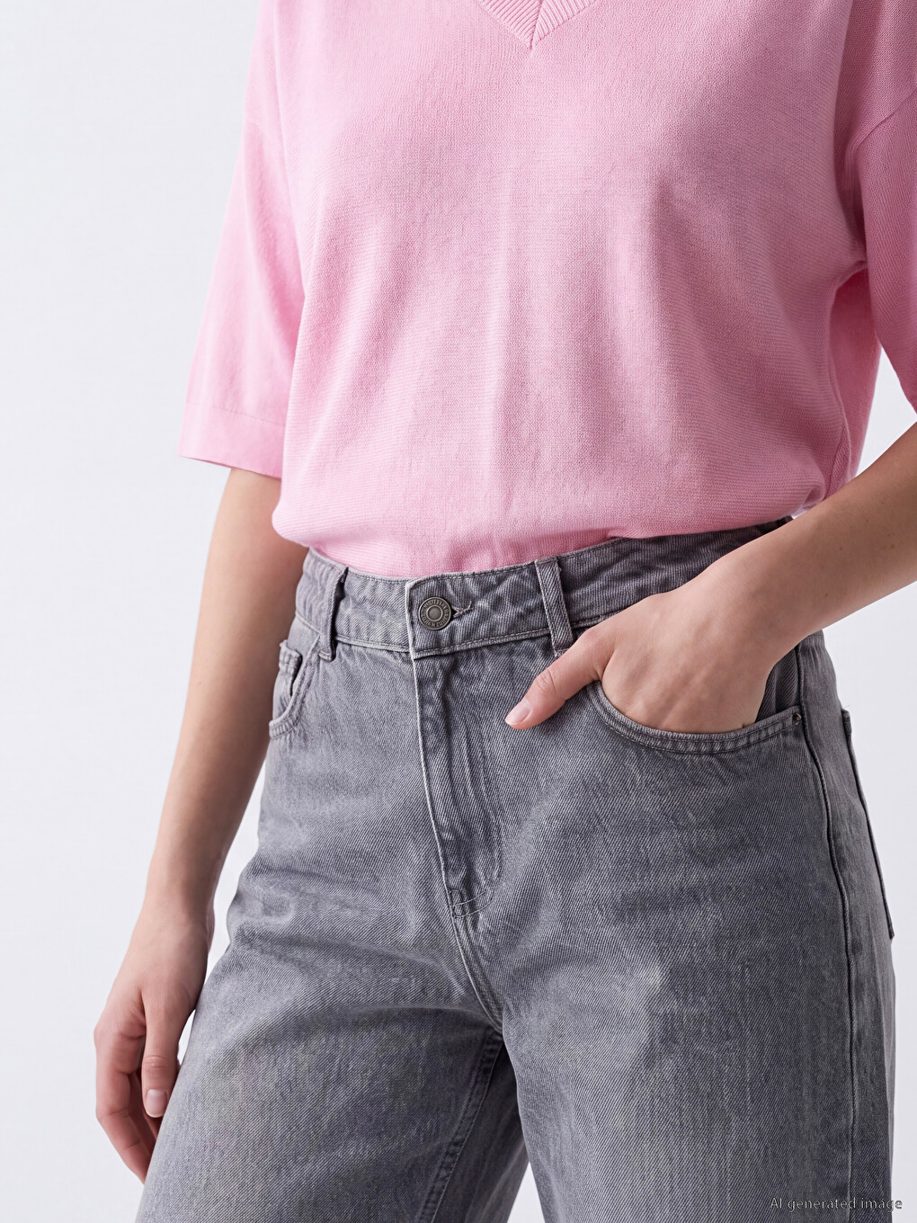 Gri Straight Fit Kadın Jean Pantolon-2