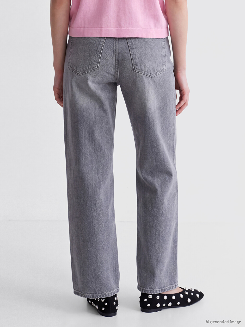 Gri Straight Fit Kadın Jean Pantolon-3