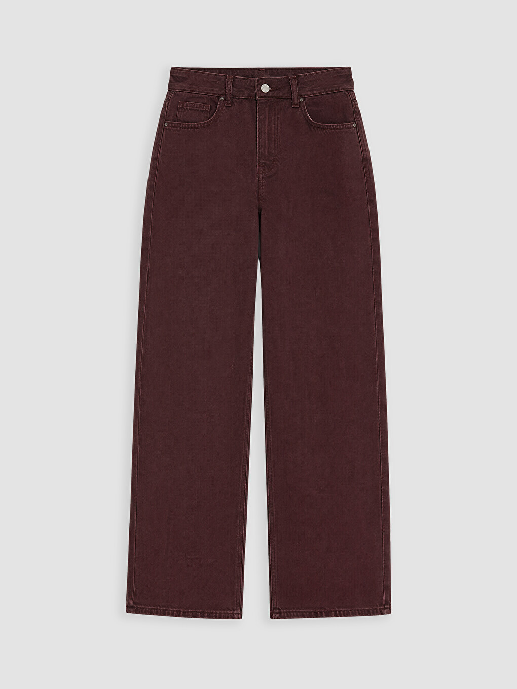 Bordo Yüksek Bel Straight Fit Kadın Jean Pantolon