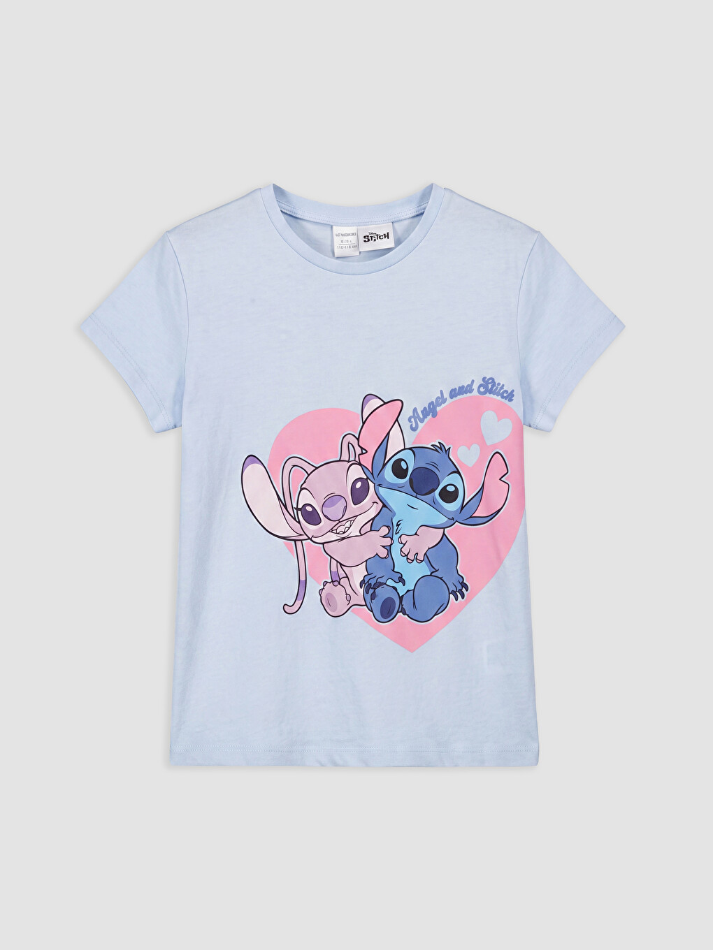 Lila Stitch Ve Angel Baskılı Kız Çocuk Tişört