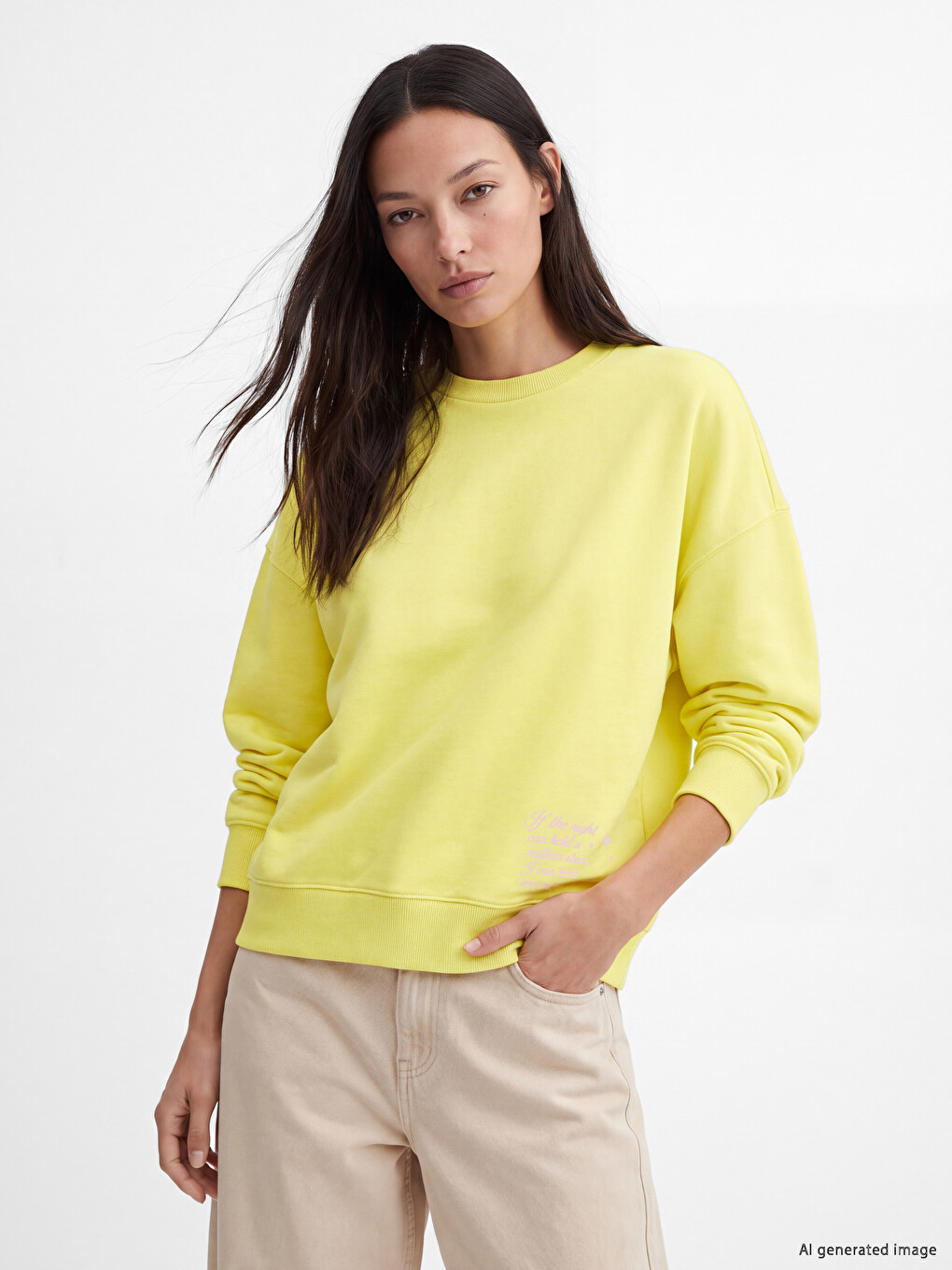 Sarı Baskılı Oversize Kadın Sweatshirt
