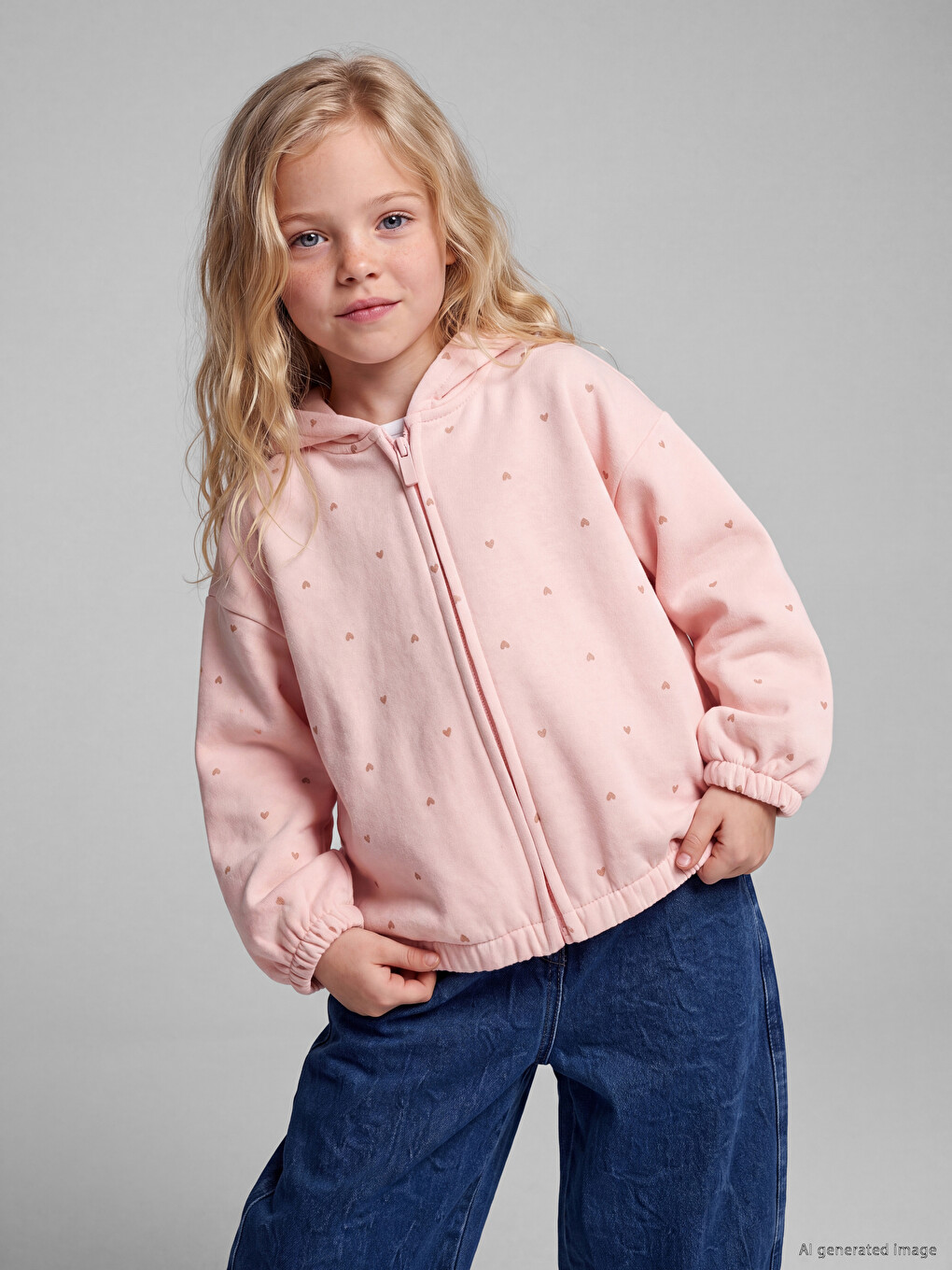 Pembe Kapüşonlu Kız Çocuk Sweatshirt
