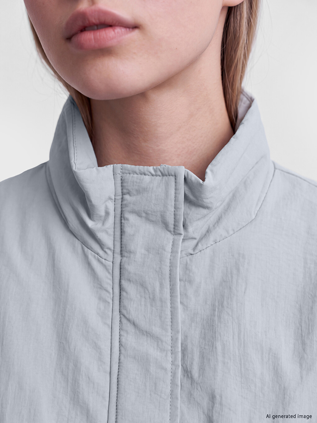 Mavi Dik Yaka Oversize Kadın Ceket-3