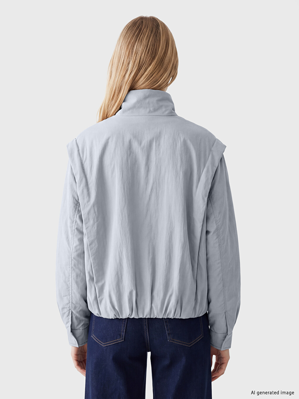 Mavi Dik Yaka Oversize Kadın Ceket-4