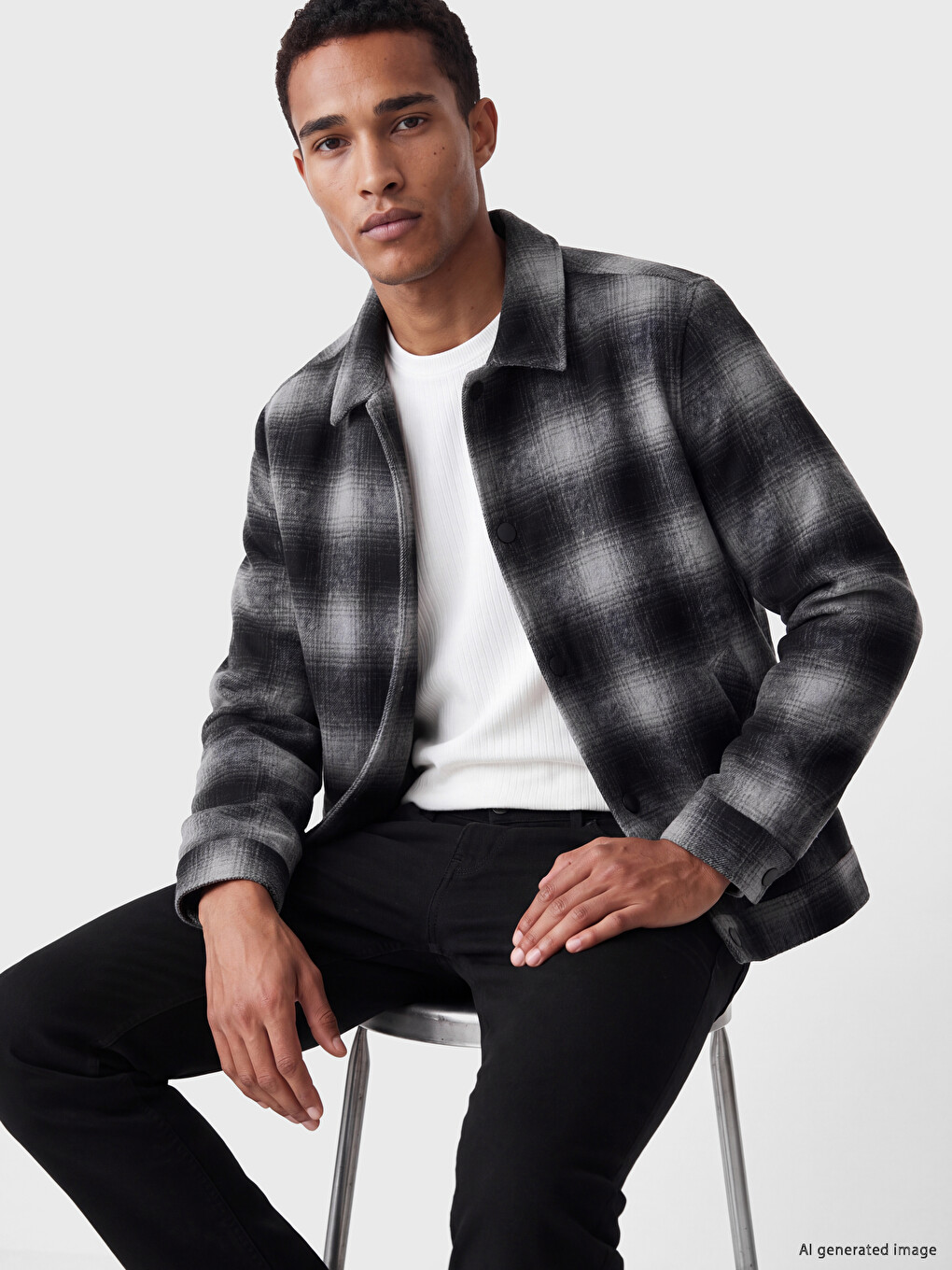 Siyah Regular Fit Ekose Erkek Oduncu Gömlek