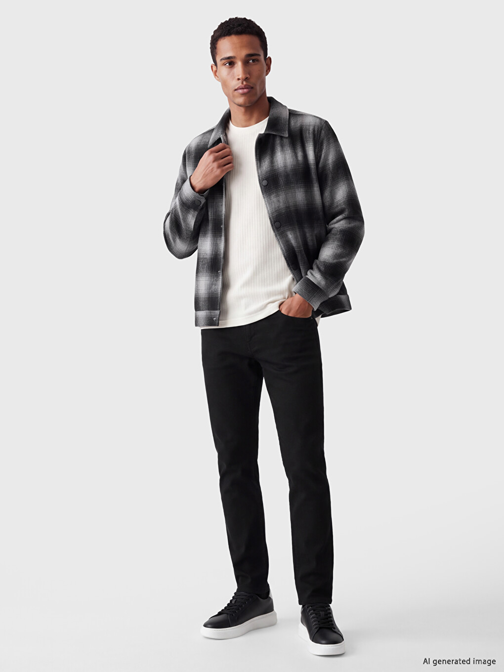 Siyah Regular Fit Ekose Erkek Oduncu Gömlek-1