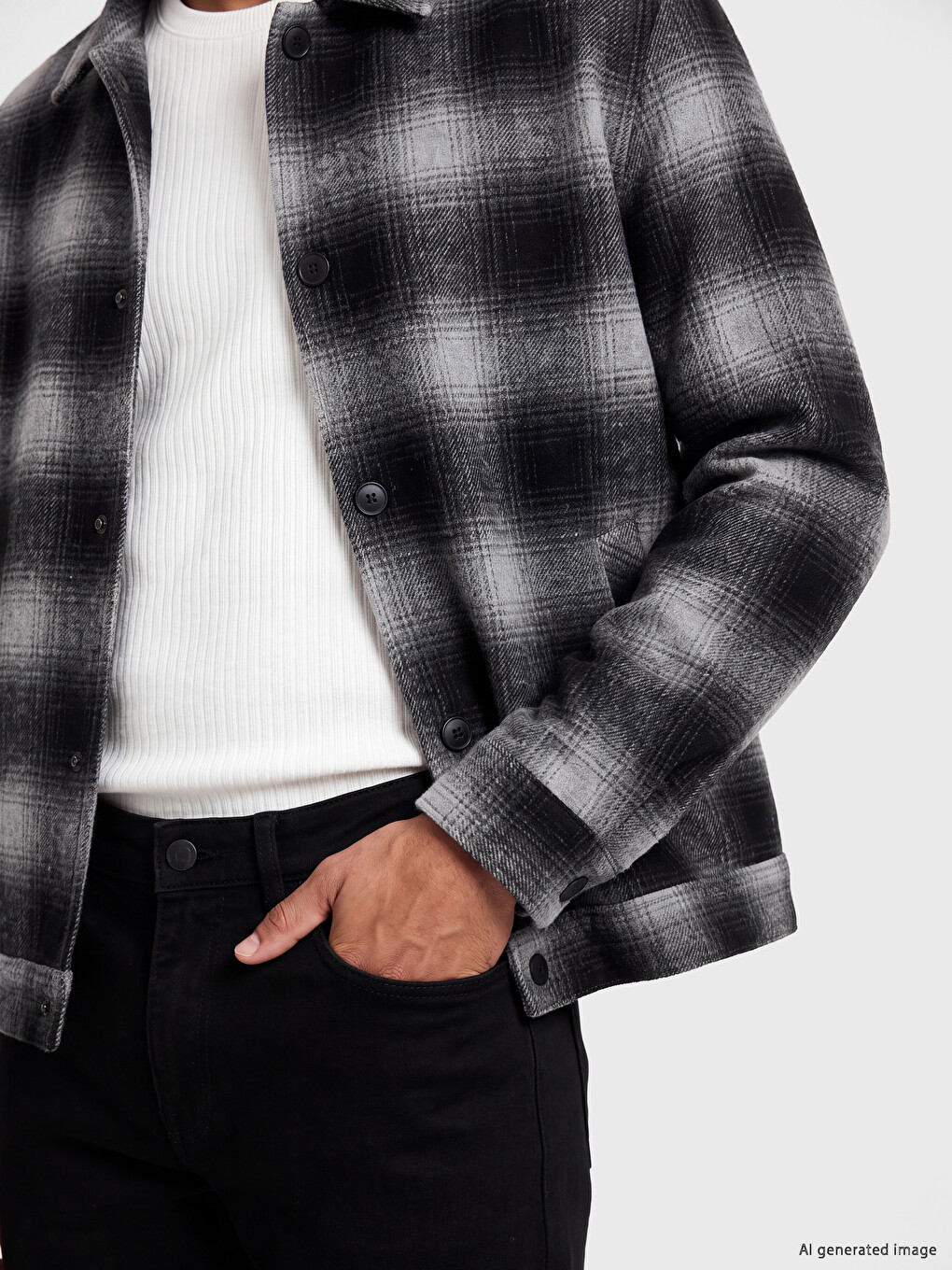 Siyah Regular Fit Ekose Erkek Oduncu Gömlek-2