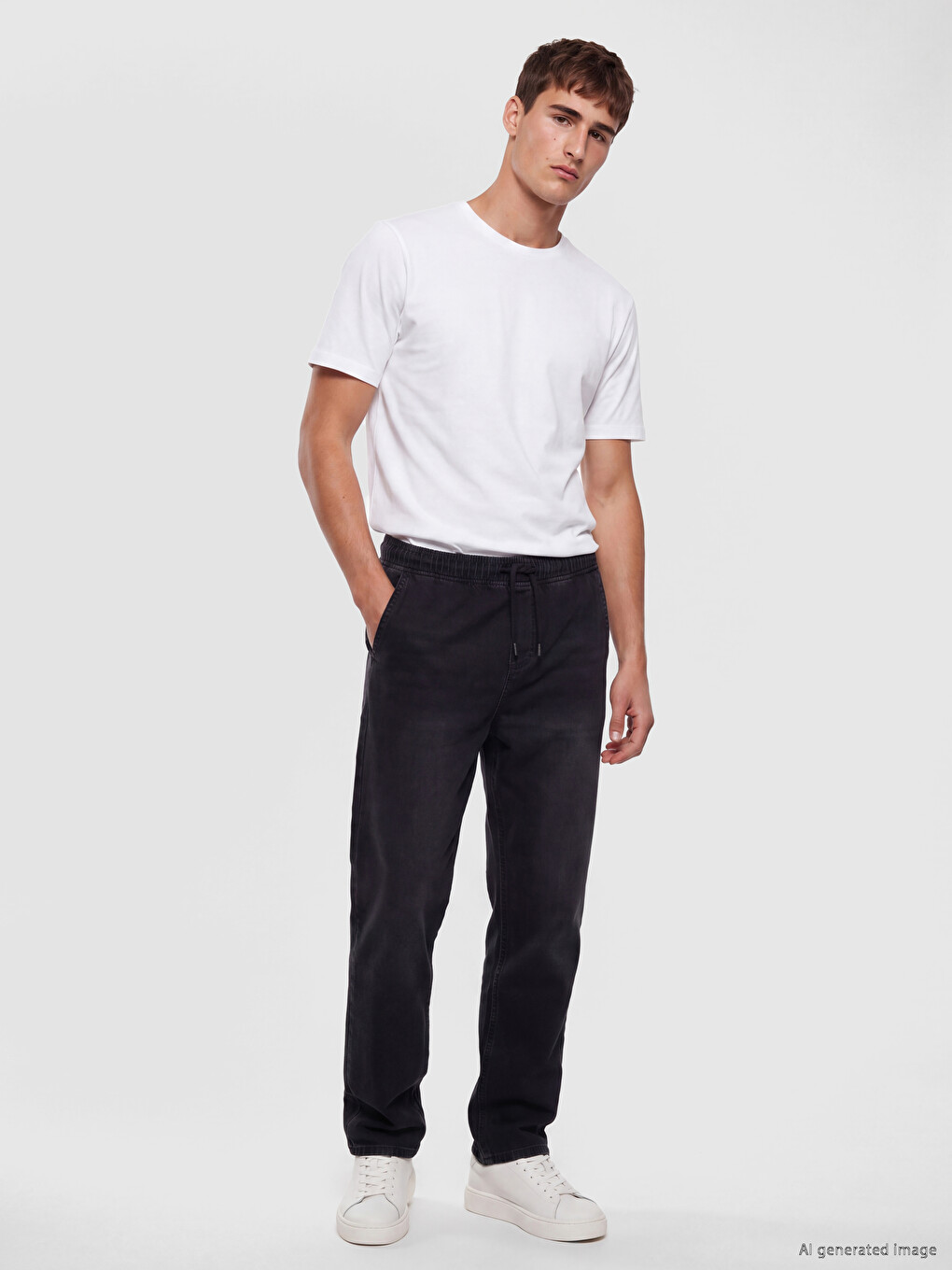 Siyah Baggy Fit Erkek Jean Pantolon-1