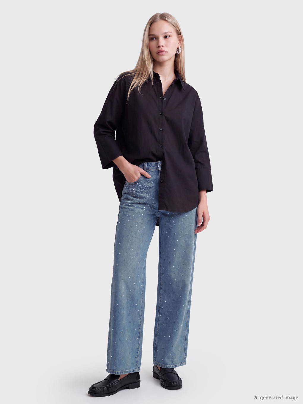 Rhinestone Embellished Wideleg Jean