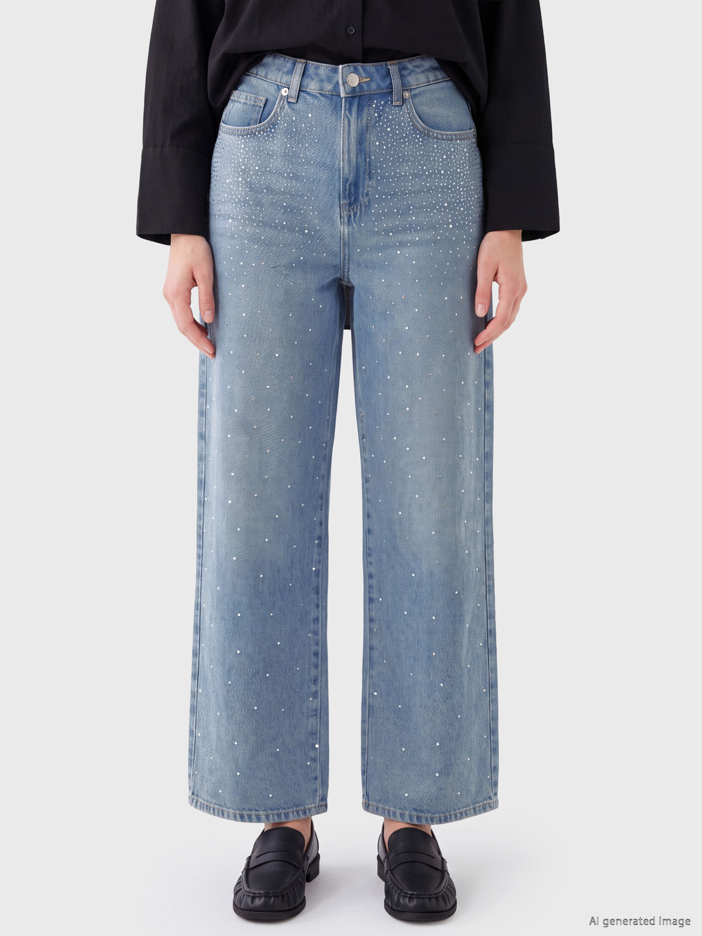 Rhinestone Embellished Wideleg Jean-1