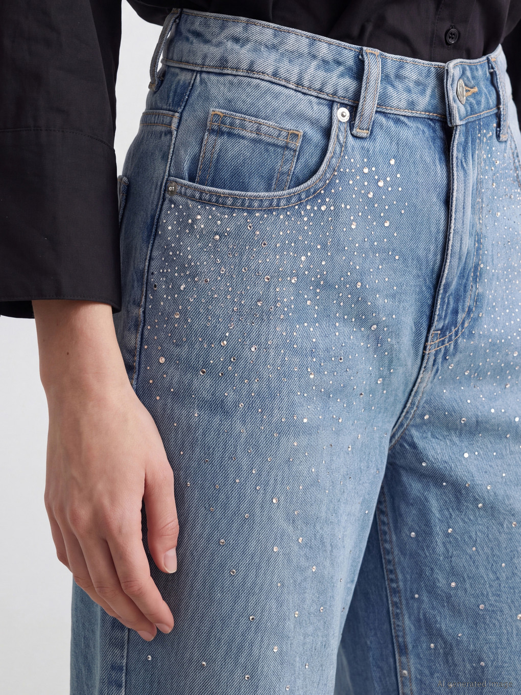 Rhinestone Embellished Wideleg Jean-2