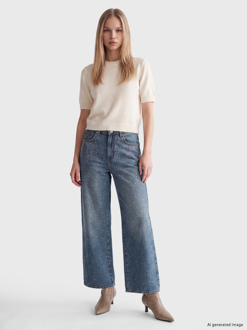 Rhinestone Embellished Wideleg Jean