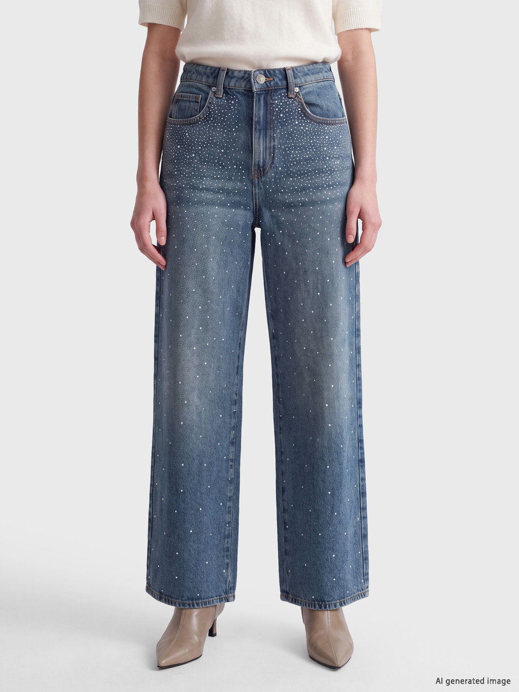 Rhinestone Embellished Wideleg Jean-1