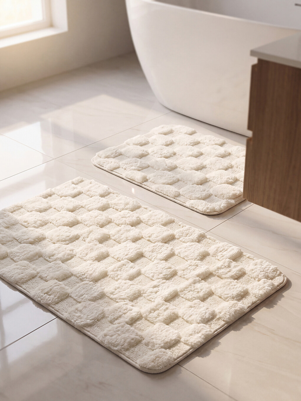 Ekru Pelüş Banyo Paspası Seti 2'li