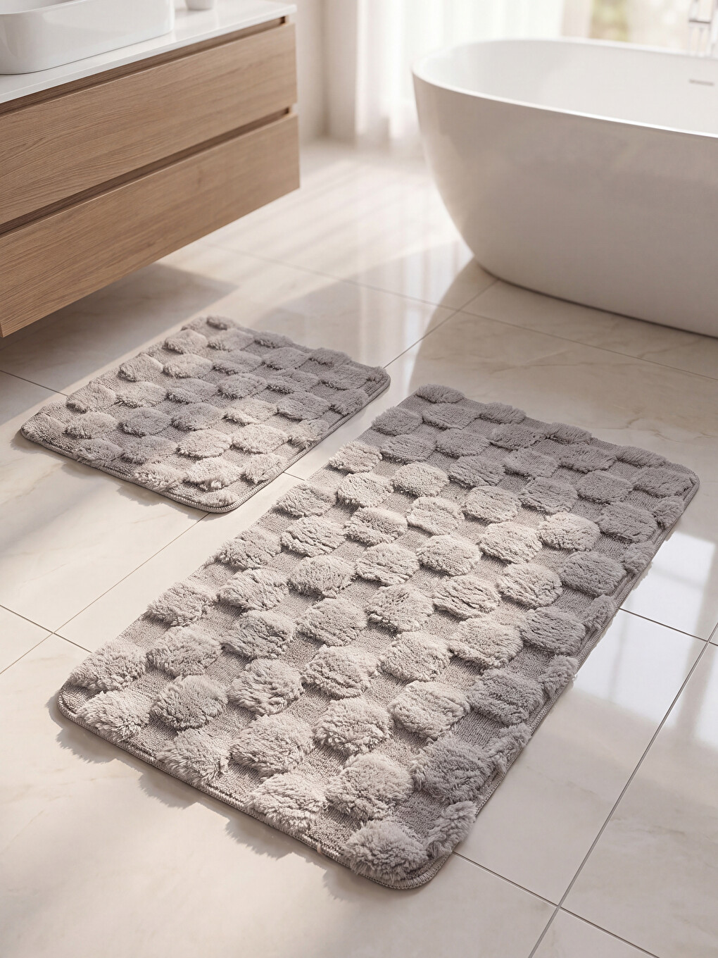 Gri Pelüş Banyo Paspası Seti 2'li