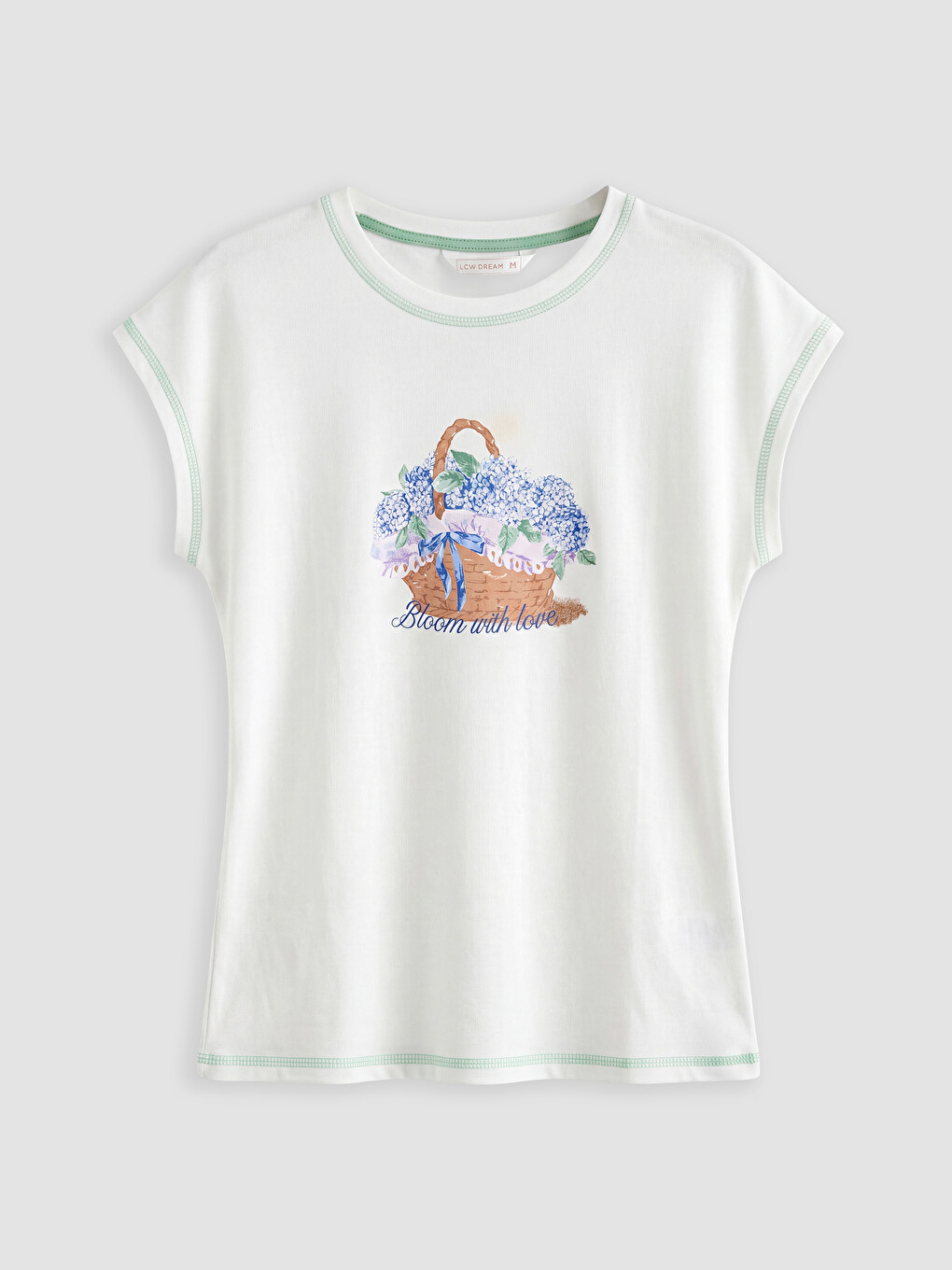 Ekru Bisiklet Yaka Baskılı Kadın Pijama Üstü
