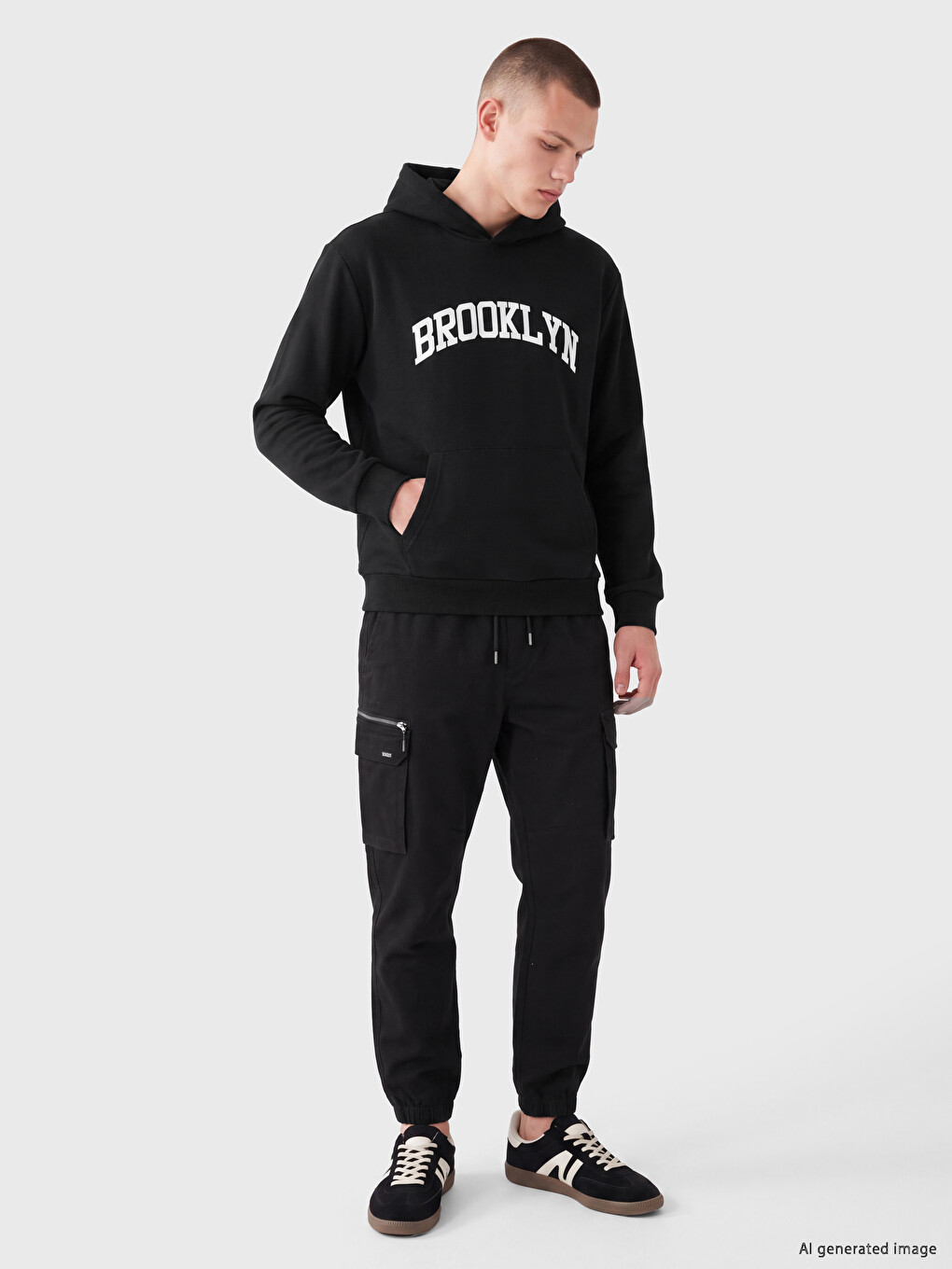 Siyah Brooklyn Baskılı Erkek Hoodie-1