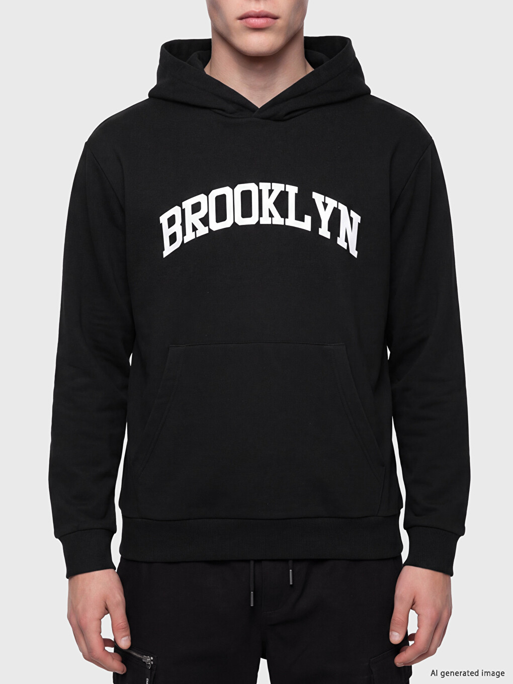 Siyah Brooklyn Baskılı Erkek Hoodie-2