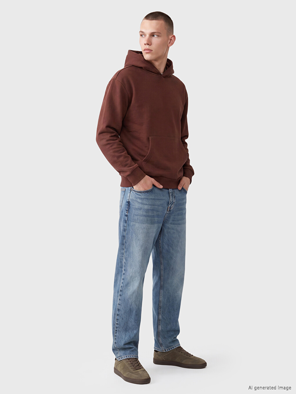 Kahverengi Kanguru Cepli Erkek Hoodie-1