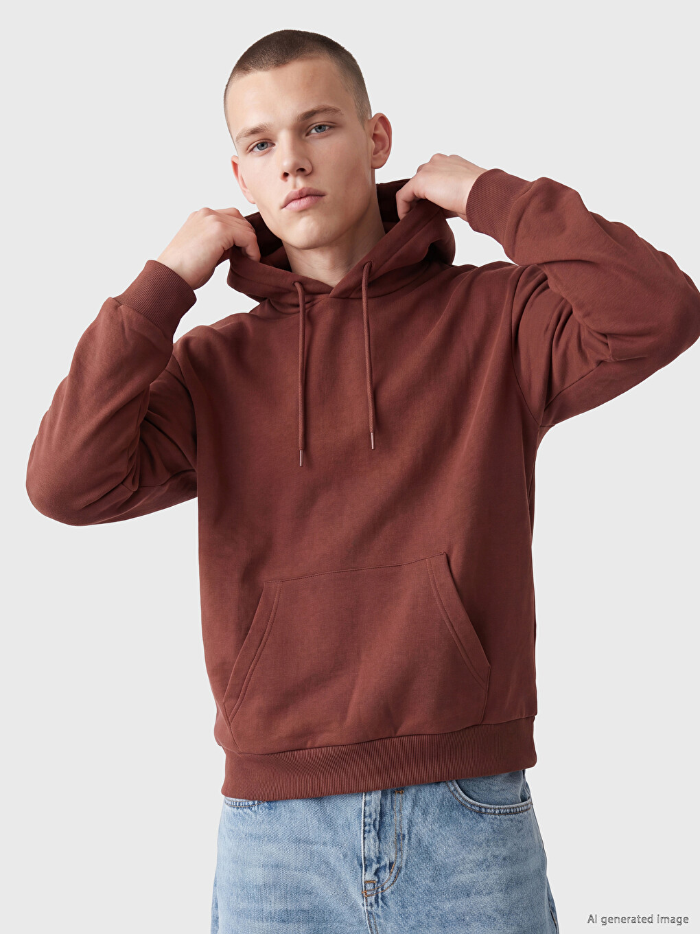 Kahverengi Kanguru Cepli Erkek Hoodie