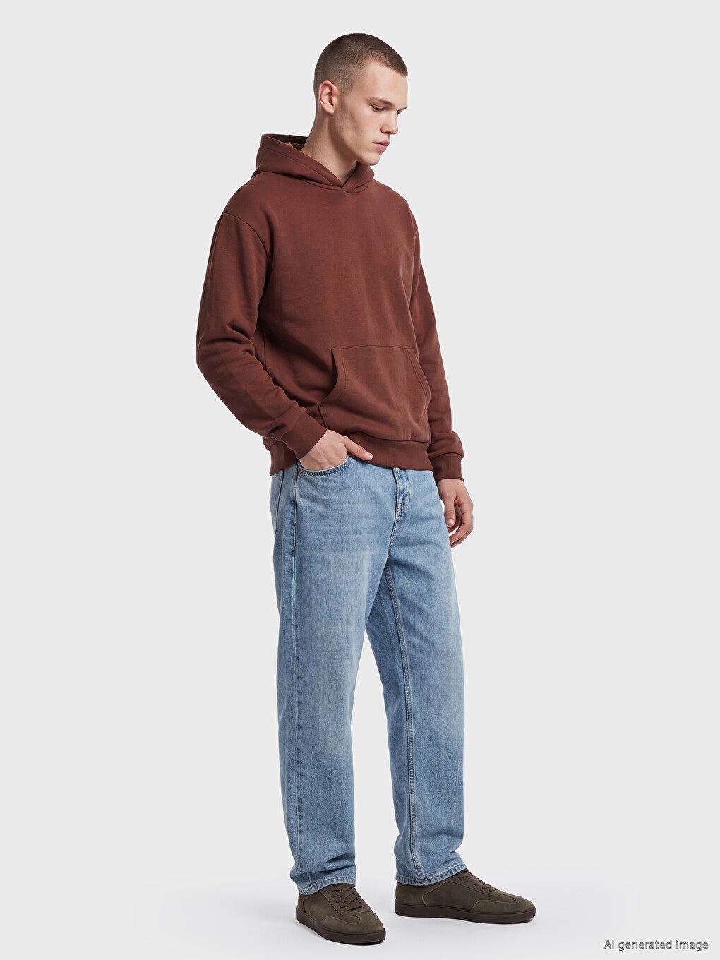 Kahverengi Kanguru Cepli Erkek Hoodie-1