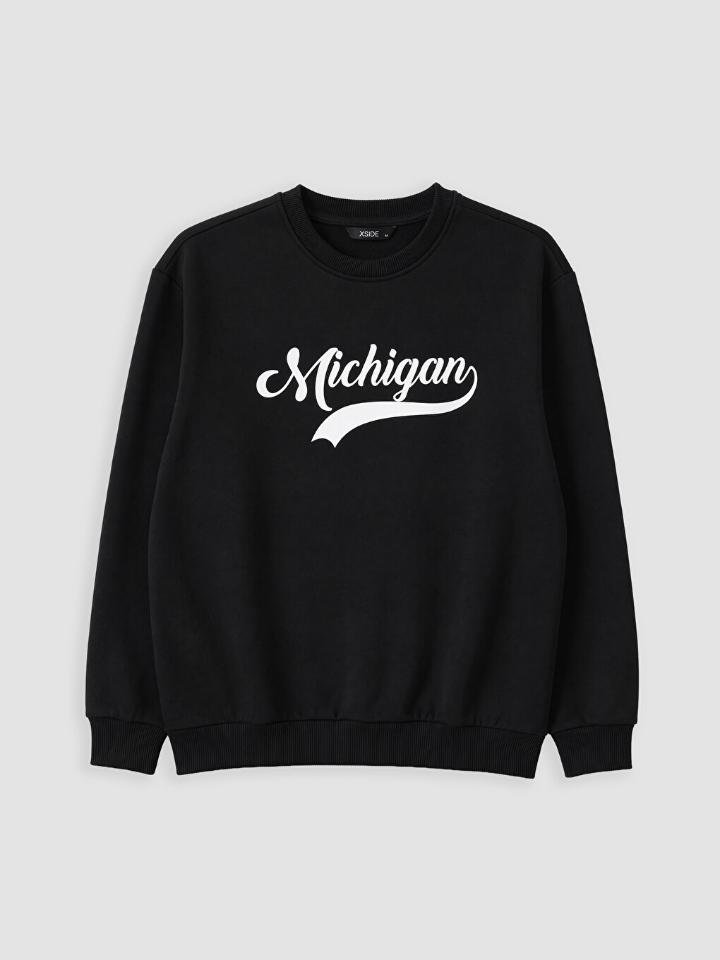 Siyah Bisiklet Yaka Michigan Baskılı Erkek Sweatshirt-4