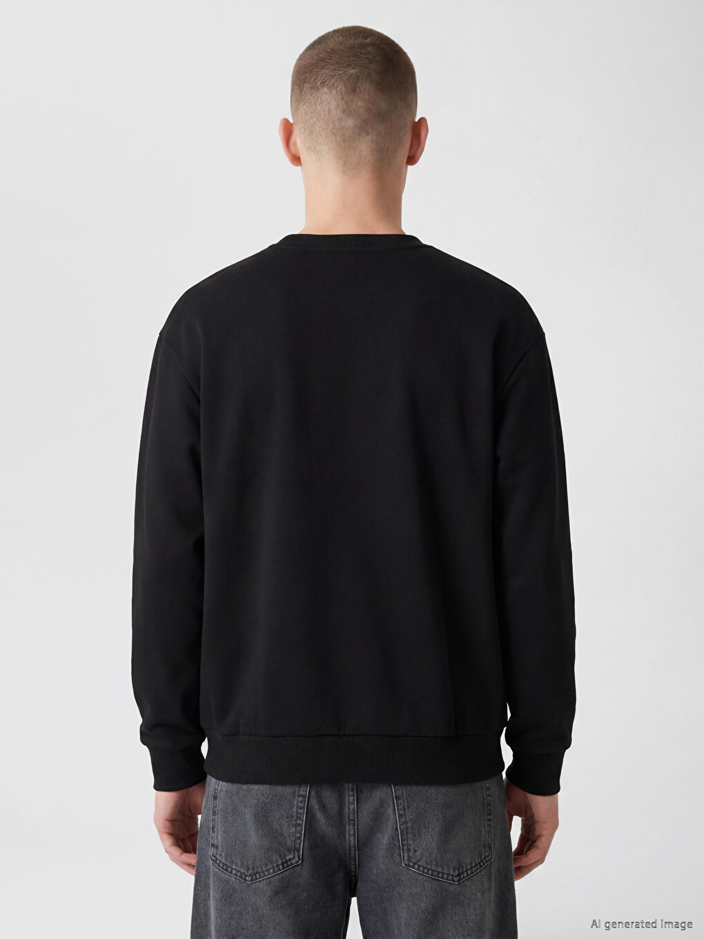 Siyah Bisiklet Yaka Michigan Baskılı Erkek Sweatshirt-3
