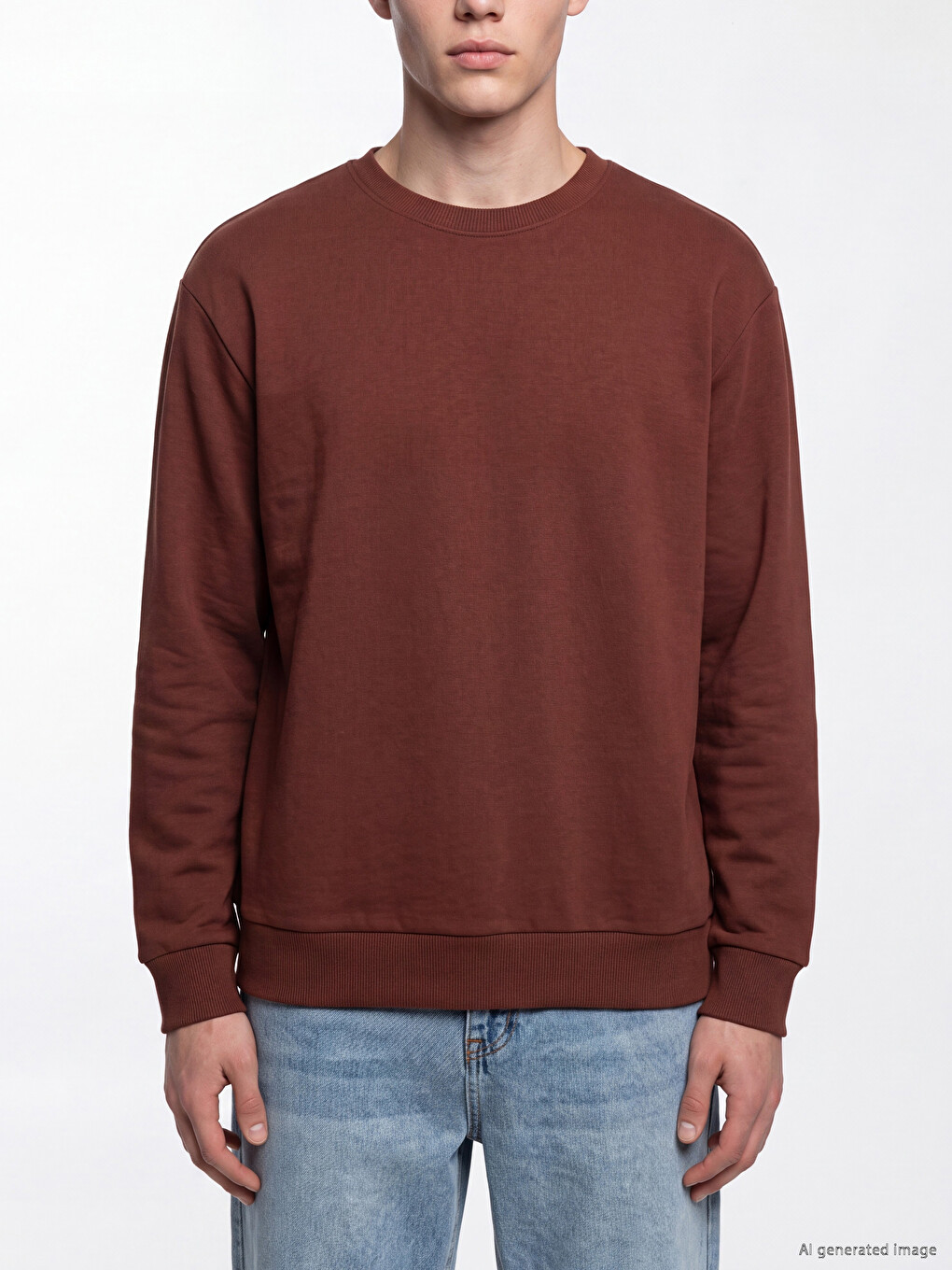 Kahverengi Bisiklet Yaka Erkek Sweatshirt-2