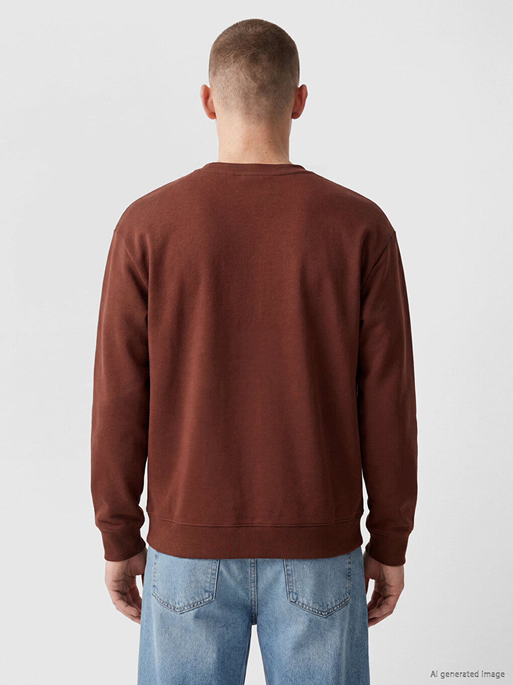 Kahverengi Bisiklet Yaka Erkek Sweatshirt-3