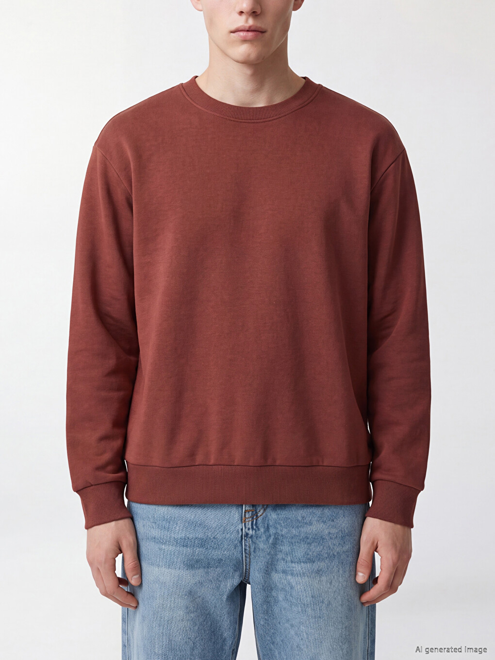 Kahverengi Bisiklet Yaka Erkek Sweatshirt-2