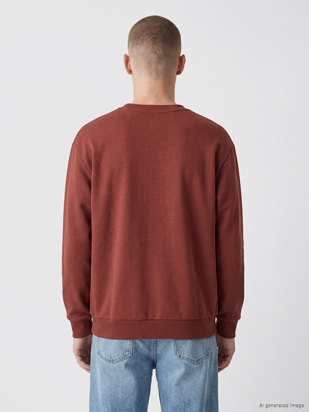 Kahverengi Bisiklet Yaka Erkek Sweatshirt-3