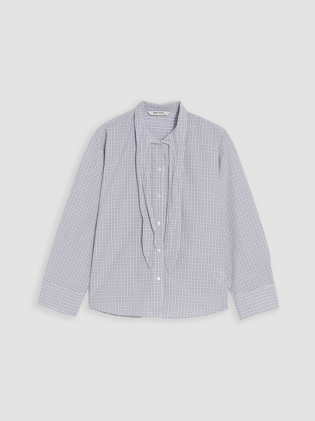 Tie Neck Plaid Oversize Women's Shirt-2
