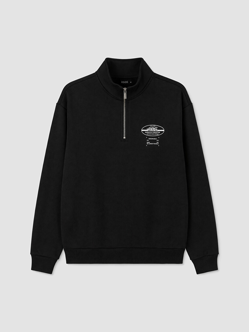 Siyah Fermuarlı Dik Yaka Baskılı Erkek Sweatshirt-4