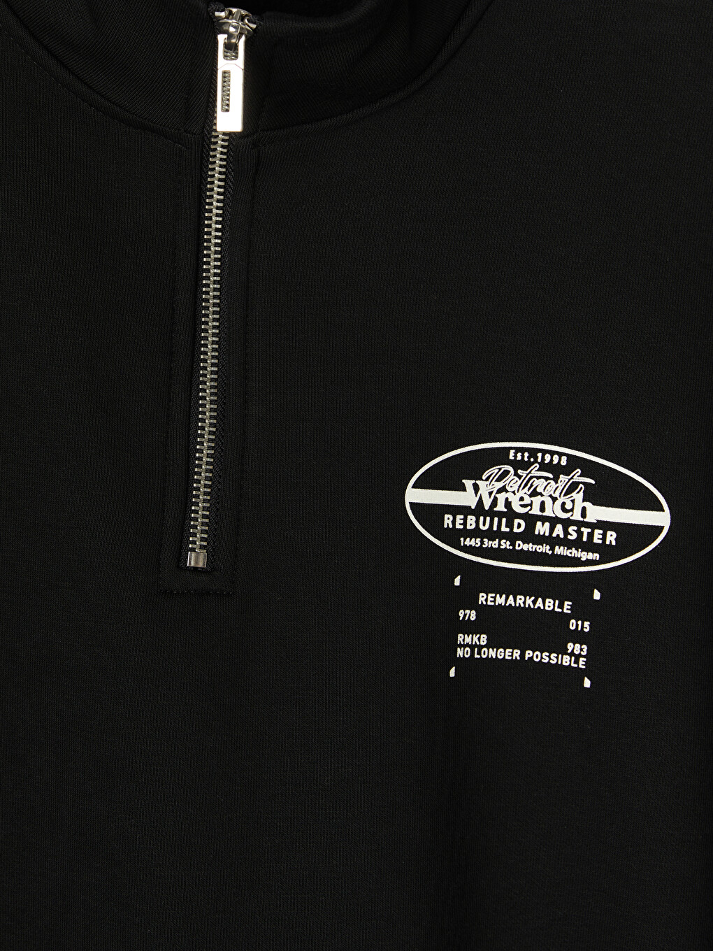 Siyah Fermuarlı Dik Yaka Baskılı Erkek Sweatshirt-5
