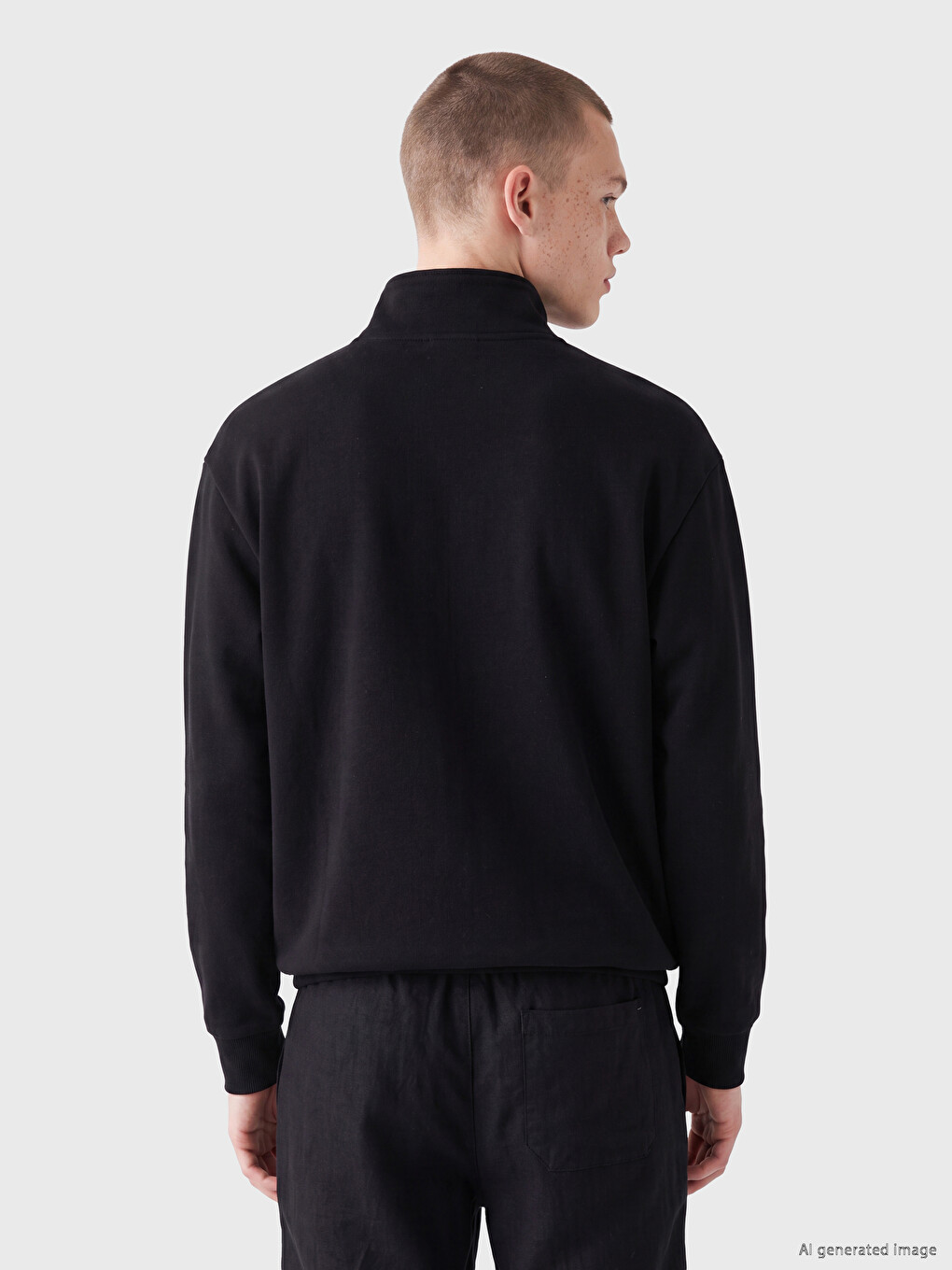 Siyah Fermuarlı Dik Yaka Baskılı Erkek Sweatshirt-3