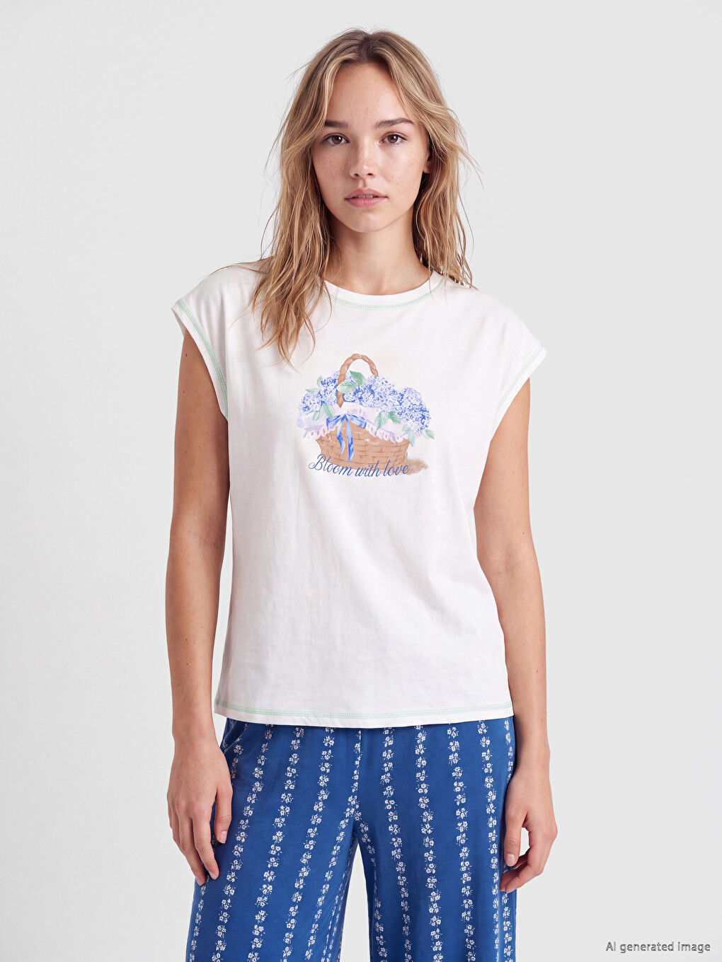 Crew Neck Printed Women's Capri Pyjamas Set-1