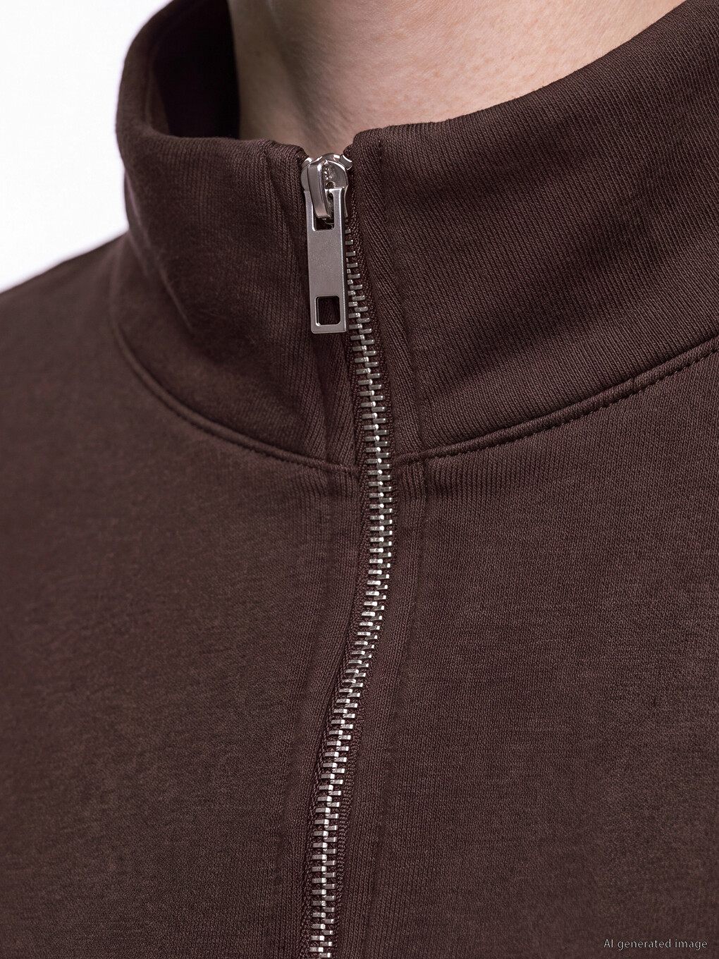 Kahverengi Dik Yaka Soft Touch Kadın Sweatshirt-2