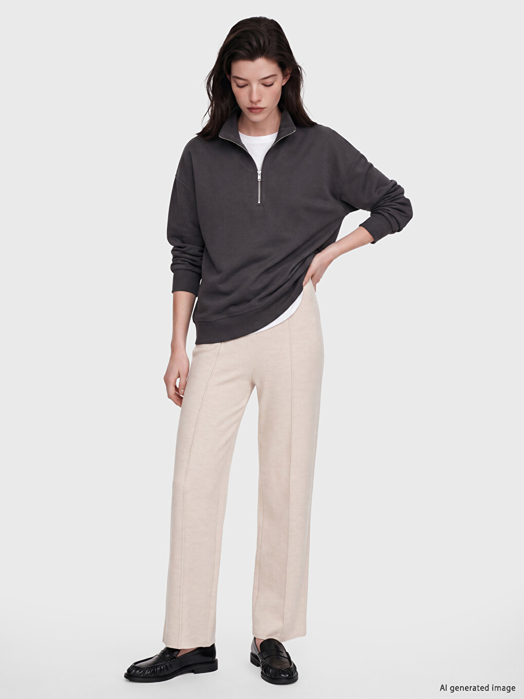Antrasit Dik Yaka Soft Touch Kadın Sweatshirt-1